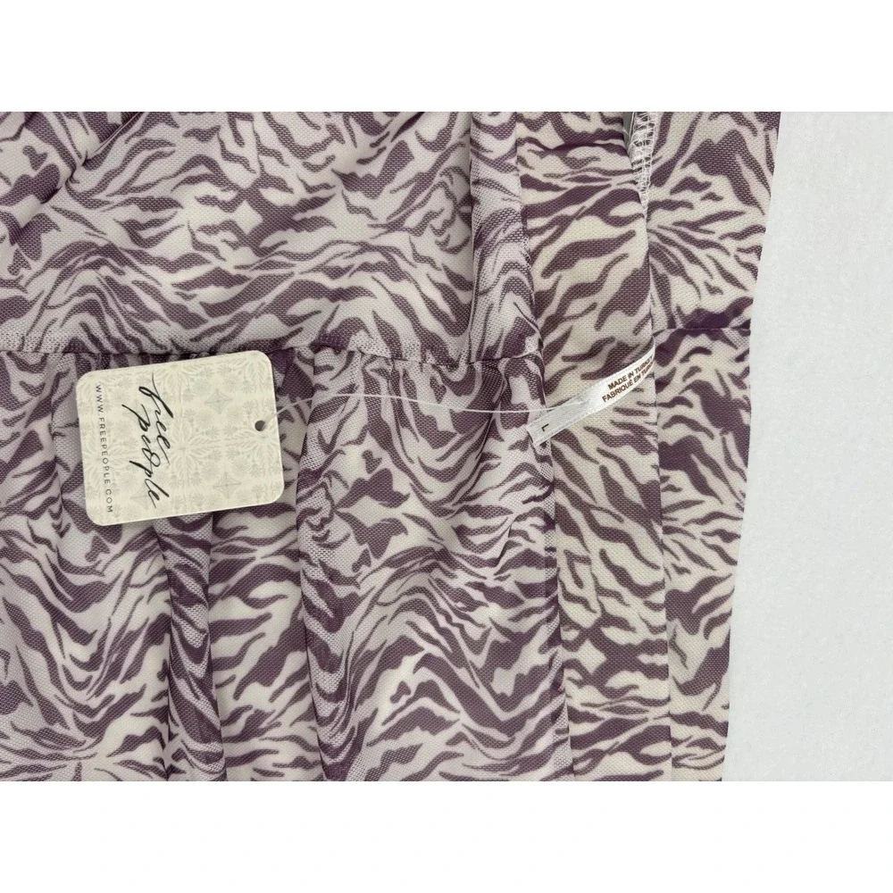 Free‎ People Zebra Mesh Mini Skirt Womens L Purple Ruched Ruffle Animal Print